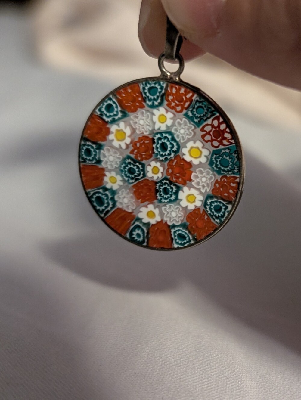 Vermail Murano Millefiori Style Art Glass Flowers Pendant for Necklace, red 1"